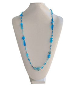 Μακρύ χειροποίητο Κολιέ από αυθεντικό γυαλί Μουράνο σε χρώμα τουρκουάζ